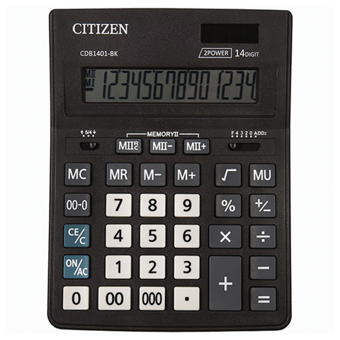Калькулятор CITIZEN BUSINESS LINE CDB1401BK, настольный, 12 разрядов, двойное питание, 157x200мм