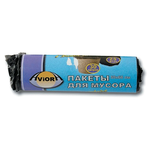 Мешки д/мусора 30л AVIORA в рулоне 25шт., ПНД 6мкм, 50*60см, черные, 27169