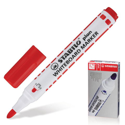 Маркер для доски STABILO "Plan", пулевидный наконечник 2,5-3,5 мм, 641/40, красный