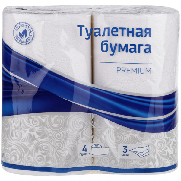 Бумага туалетная OfficeClean "Premium" 3-слойная, 4шт. х14,5 мм, тиснение, белая