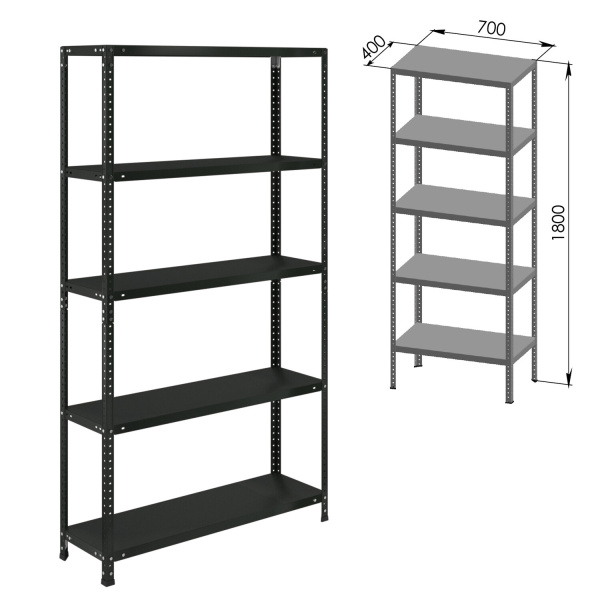 Стеллаж металлический BRABIX ГРАФИТ MS KD-180/40/70-5, лофт, (в1800*ш700*г400мм), 5 полок, 291268