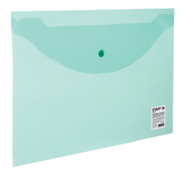 Папка-конверт с кнопкой STAFF эконом, А4, 340*240мм, прозрачная, зеленая, до 100 лист, 0,12мм,225171 Папка-конверт с кнопкой STAFF эконом, А4, 340*240мм, прозрачная, зеленая, до 100 лист, 0,12мм,225171