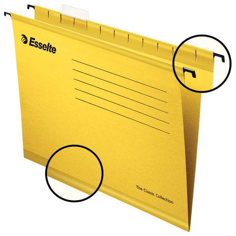 Подвесные папки ESSELTE "Classic", с разделителями, картон, комплект 25 шт., А4, желтые, 345х240 мм