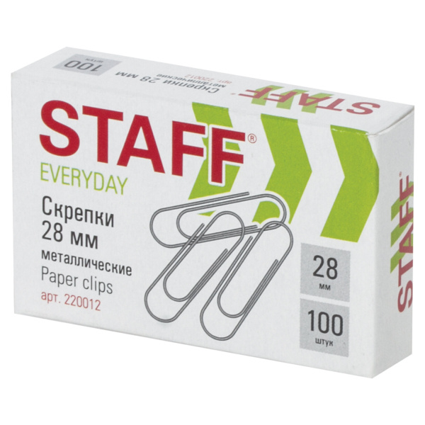 Скрепки STAFF 28 мм, металлические, 100 шт., в картонной коробке, Россия, EVERYDAY Скрепки STAFF 28 мм, металлические, 100 шт., в картонной коробке, Россия, EVERYDAY