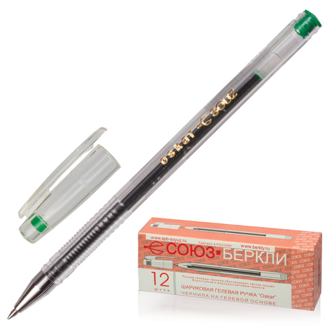 Ручка гелевая СОЮЗ "Oskar", корпус прозрачный, толщина письма 0,7мм, РГ 155-04, зеленая