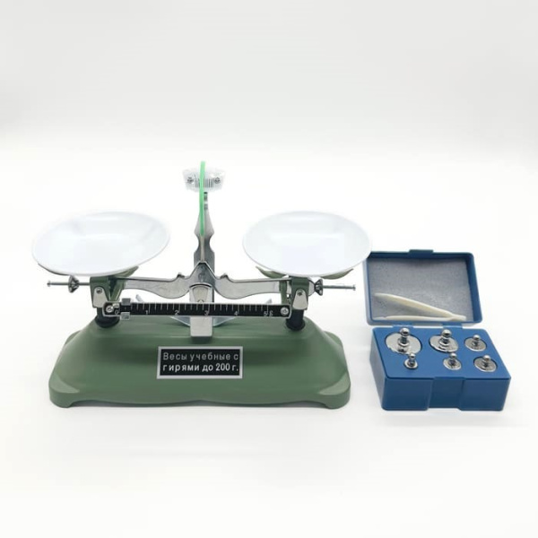 Весы учебные с гирями до 200г.