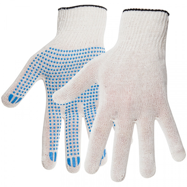 Перчатки х/б OfficeClean 10 класс, эконом, с точечным ПВХ, 3 нитки, белый, (30-32г), 82 текс