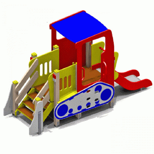 Бульдозер с горкой, 3-10 лет, деревянный брус, 3630х1195 мм, Н=2125 мм, Н площадки=650 мм