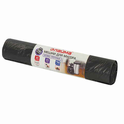 Мешки д/мусора 30л ЛАЙМА в рулоне 20шт., ПВД, 20 мкм, 50х60 см (±5%), черные