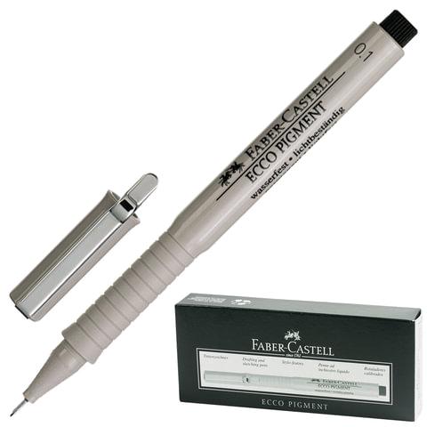 Ручка капиллярная FABER-CASTELL "Ecco Pigment", толщ. письма 0,1мм, корпус серый, 166199, черная