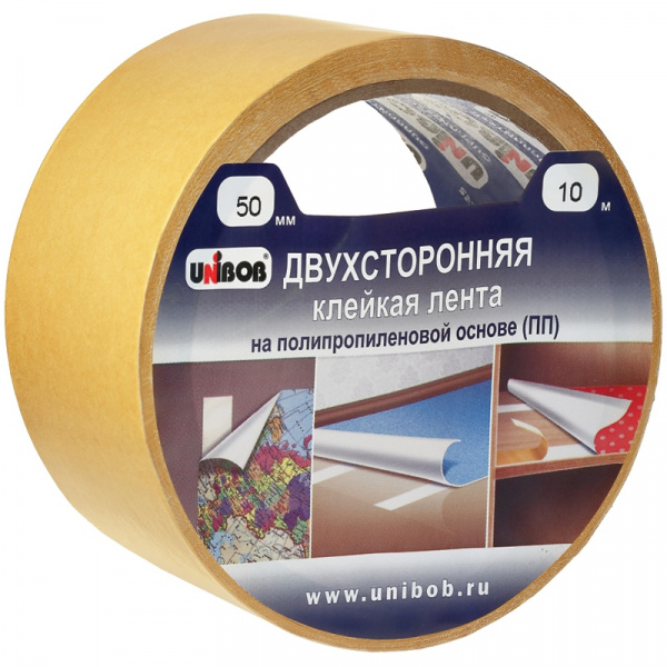 Клейкая лента двусторонняя 50мм*25м, полипропиленовая основа, Unibob