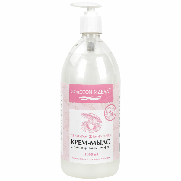 Мыло-крем жидкое 1л ЗОЛОТОЙ ИДЕАЛ "Премиум жемчужное", антибактериальное, дозатор