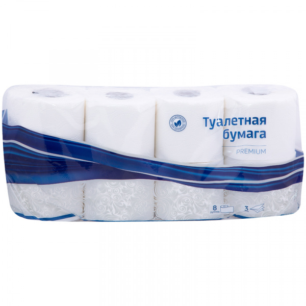 Бумага туалетная OfficeClean "Premium" 3-слойная, 8шт. х14,5м, тиснение, белая