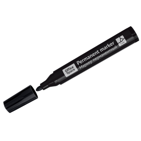 Маркер перманентный OfficeSpace "Contact" черный, пулевидный, без клипа, 3мм 269073			