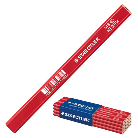 Карандаш столярный STAEDTLER (Германия), 1 шт., 2H, толщина письма 1-2 мм, длина 175 мм, 148 40