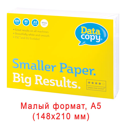 Бумага офисная МАЛОГО ФОРМАТА (148х210), А5, класс A+, DATA COPY, 80г/м, 500л, Германия, 170%(CIЕ)