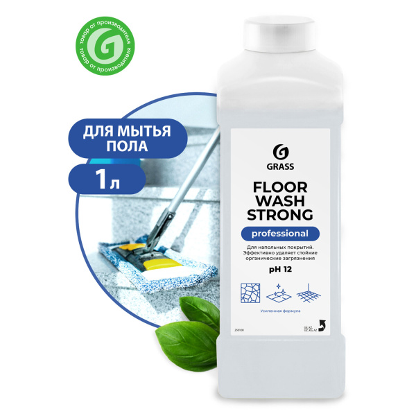 Средство для мытья пола Grass "Floor wash.STRONG" 1л, щелочное, концентрат, 250100, ш/к 92372