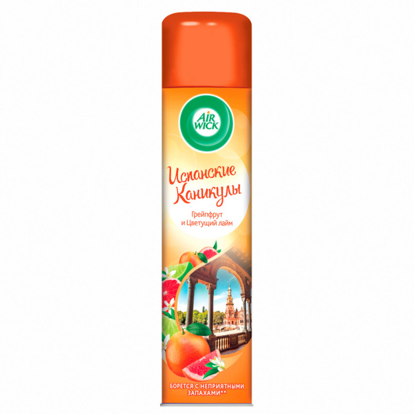 Освежитель воздуха аэрозольный AIRWICK 290мл "Испанские каникулы "- "Грейпфрут и Цветущий Лайм"