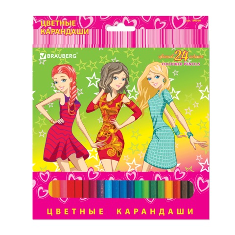 Карандаши цветные BRAUBERG "Pretty Girls" (Подружки), 24 цв., заточенные Карандаши цветные BRAUBERG "Pretty Girls" (Подружки), 24 цв., заточенные