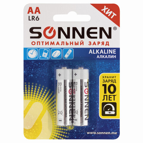 Батарейки SONNEN AA (LR6), "Everyday use", АЛКАЛИН, в блистере, 1.5В, 451084