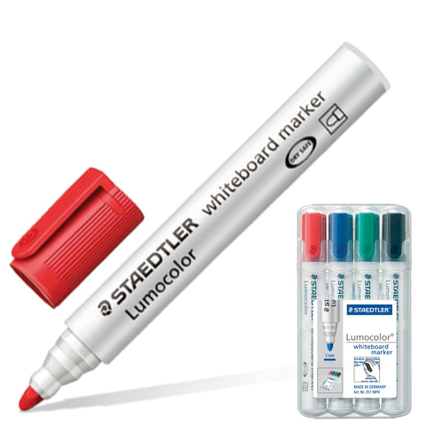 Маркеры для доски STAEDTLER (Штедлер Германия),НАБОР 4шт,"Lumocolor",кр,2мм,(чер,син,кр,зел),351 WP4
