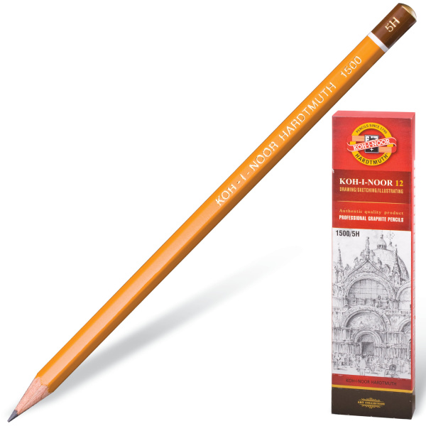 Карандаш ч/гр KOH-I-NOOR 1500 5H, корпус желтый, без резинки, заточенный, картонная упаковка Карандаш ч/гр KOH-I-NOOR 1500 5H, корпус желтый, без резинки, заточенный, картонная упаковка