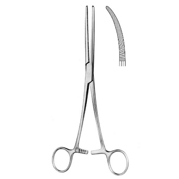 Зажим кровоостанавливающий зубчатый Бильрот, изогнутый 158мм