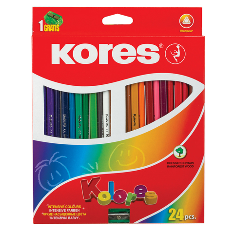 Карандаши цветные KORES "Kolores" 24цв., трехгр., с точил., заточен., в картон.упак.с европ., 93324. Карандаши цветные KORES "Kolores" 24цв., трехгр., с точил., заточен., в картон.упак.с европ., 93324.