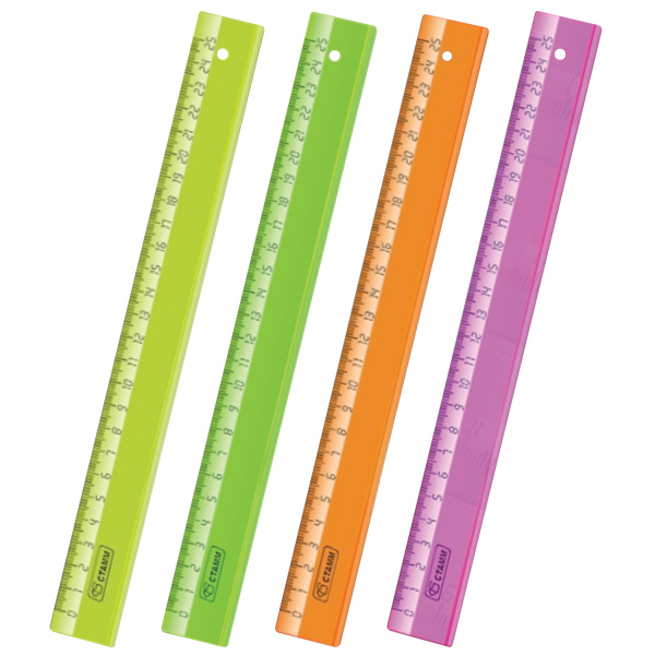 Линейка 25см СТАММ, пластиковая, прозрачная, неоновые цвета