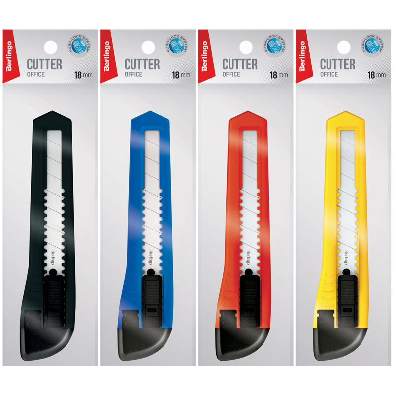 Нож канцелярский 18мм Berlingo "Office", push-lock, европодвес