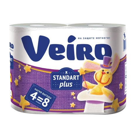 Бумага туалетная Veiro "Standart Plus" 2-слойная, 4шт. х30м, белая с тиснением