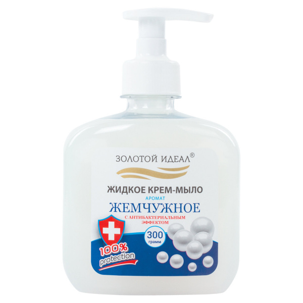 Мыло-крем жидкое 300мл ЗОЛОТОЙ ИДЕАЛ "Жемчужное", с антибактериальным эффектом, дозатор