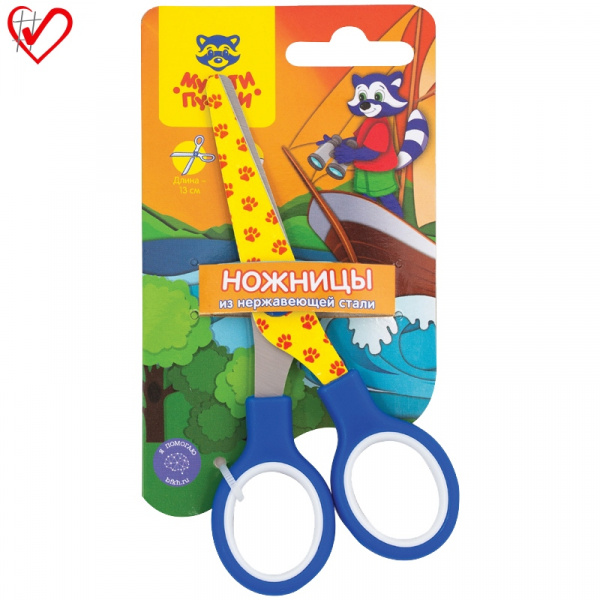 Ножницы детские Мульти-Пульти "Приключения Енота" 13см, с рисунком на лезвиях, ассорти, европодвес 