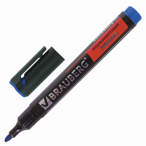 Маркер перманентный (нестираемый) BRAUBERG "Energy", круглый наконечник 3мм, синий, 150476