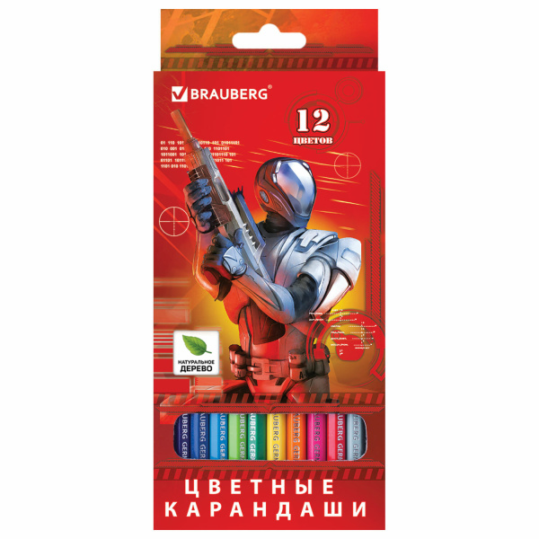 Карандаши цветные BRAUBERG "Star patrol" (Солдаты будущего) 12цв, заточенные, карт.упаковка, 180532 Карандаши цветные BRAUBERG "Star patrol" (Солдаты будущего) 12цв, заточенные, карт.упаковка, 180532