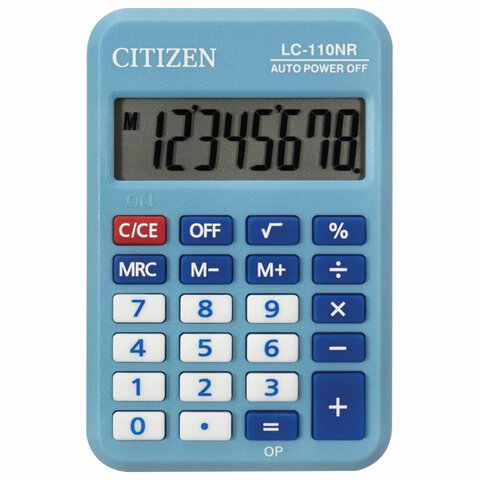 Калькулятор CITIZEN карманный LC-110NBLCFS, 8 разрядов, двойное питание, 87х58мм, СИНИЙ