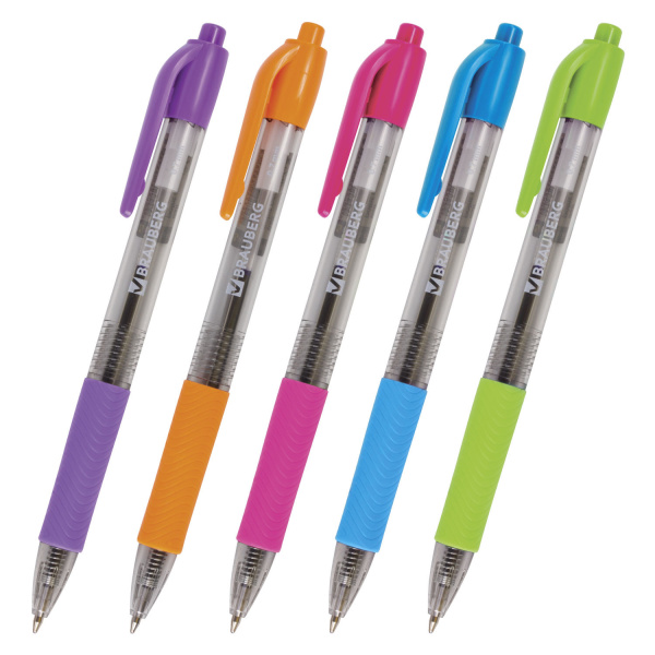 Ручка шариковая BRAUBERG автомат. "Instinct", корпус ассорти, толщ.письма 0,7мм, рез.держ,син,141548