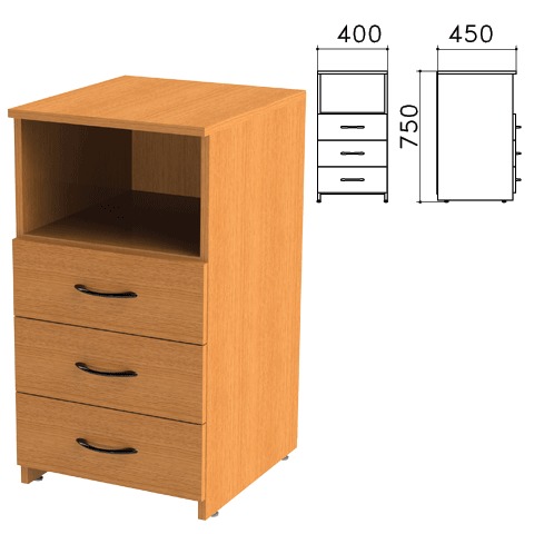 Тумба приставная "Фея", 404х452х750 мм, 3 ящика, полка, цвет орех милан