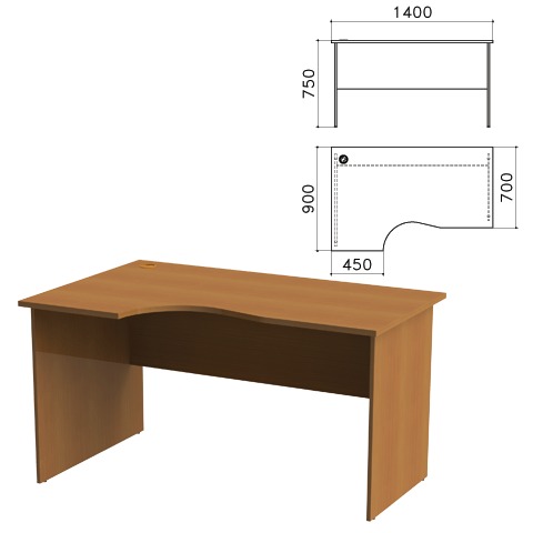 Стол письменный эргономичный "Монолит" (ш1400*г900*в750 мм), левый, цвет орех