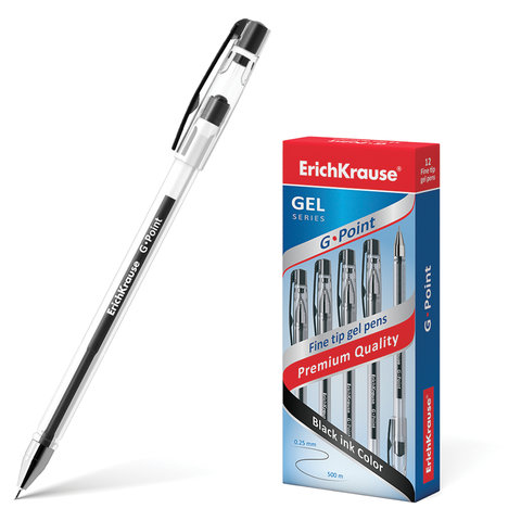 Ручка гелевая ERICH KRAUSE "G-Point", ЧЕРНАЯ, игольчатый узел 0,38 мм, линия письма 0,25 мм, 17628