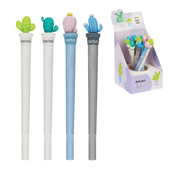 Ручка шариковая MESHU "Cute Cactus", синяя, 0,7мм, корпус ассорти, с топпером MS_02750 Ручка шариковая MESHU "Cute Cactus", синяя, 0,7мм, корпус ассорти, с топпером MS_02750