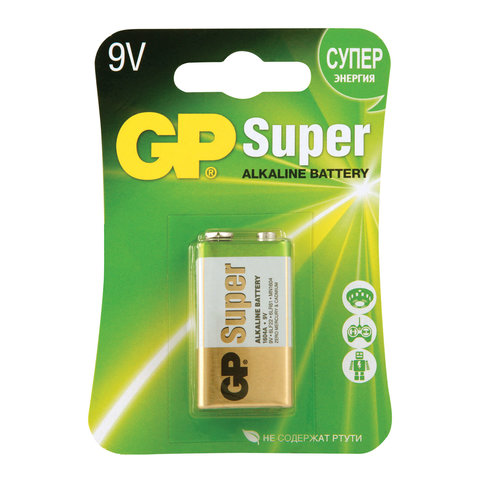 Батарейка GP (Джи-Пи) Alkaline 9V (6LR61, 1604A), в блистере, 9В, 1604A-BC1