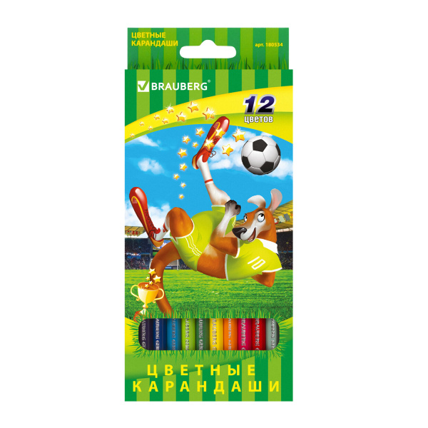 Карандаши цветные BRAUBERG "Football" (Футбол) 12цв, заточенные, карт.упаковка, 180534 Карандаши цветные BRAUBERG "Football" (Футбол) 12цв, заточенные, карт.упаковка, 180534