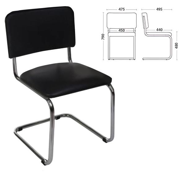 Стулья для персонала и посетителей "Sylwia", хром, кожзам черный