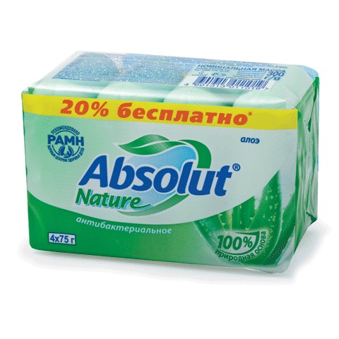 Мыло туалетное 300г ABSOLUT 4шт.х75г, "Алоэ", антибактериальное, 1019