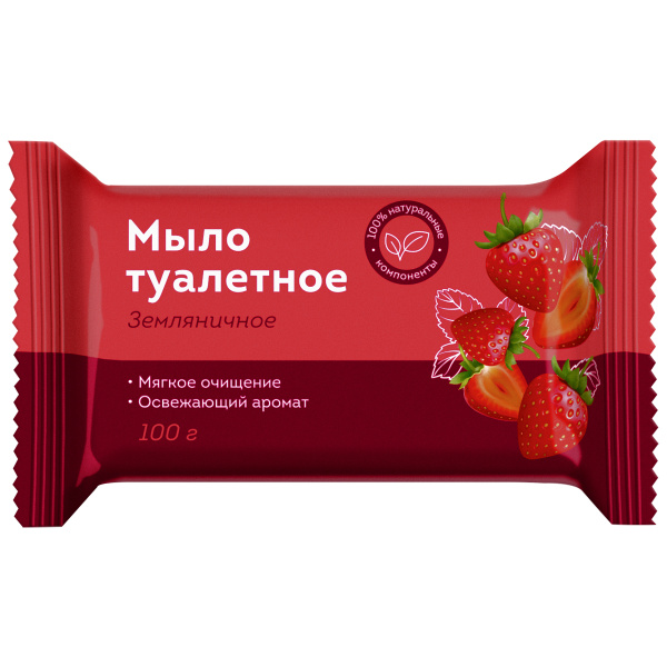 Мыло туалетное 100г OfficeClean "Земляничное", флоу-пак
