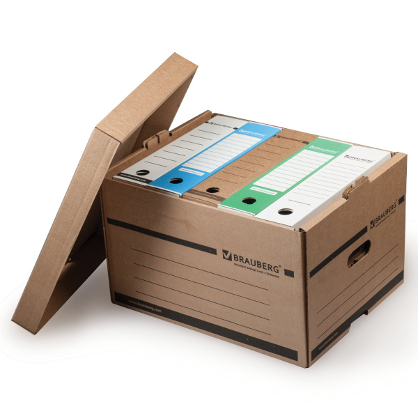 Короб архивный (405х330х265 мм), надстраиваемый, с крышкой, гофрокартон, BRAUBERG