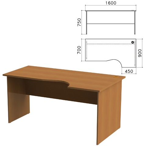Стол письменный эргономичный "Монолит" (ш1600*г900*в750 мм), правый, цвет орех 