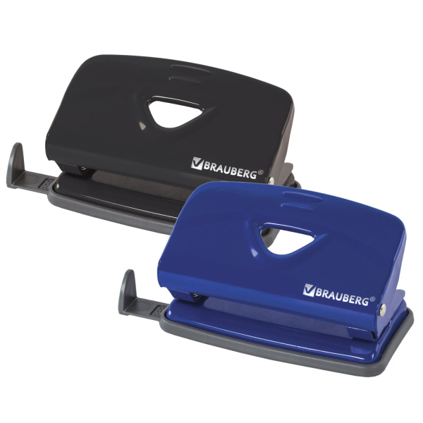 Дырокол BRAUBERG "Partner" металлический, на 10 листов, ассорти (синий /черный), 222524