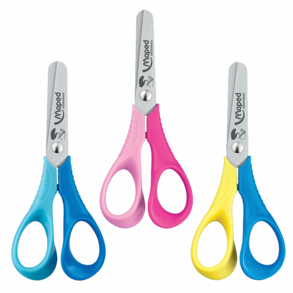 Ножницы MAPED (Франция) "Vivo 3D", 120мм, для левши, закругл, ассорти, карт.упак. с европодв, 472510